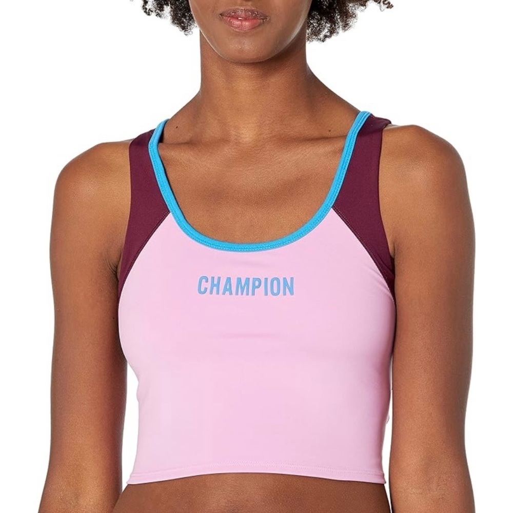 Champion Absolute Eco Crop Top Bra Pink Blue 90s Inspired Logo Athletic‎